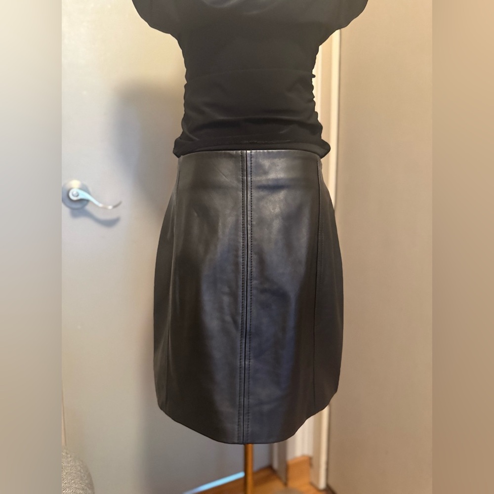 Reiss Daria Leather Zip-Front Mini Skirt – Black – Luxe Mini - Picture 6 of 9